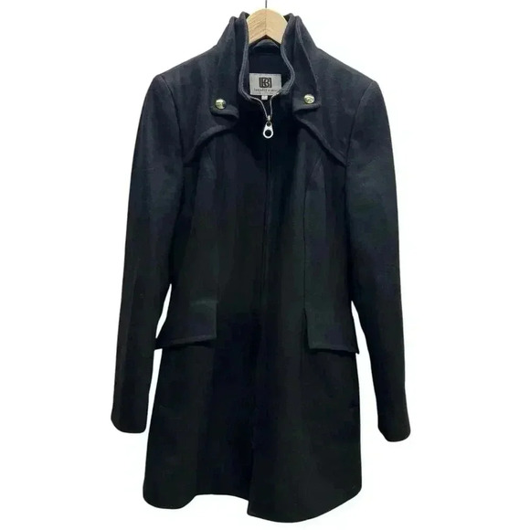 Laundry By Design Wool Front Zip Fit-and-Flare Black Peacoat Gold Hardware Sz S - Picture 2 of 14